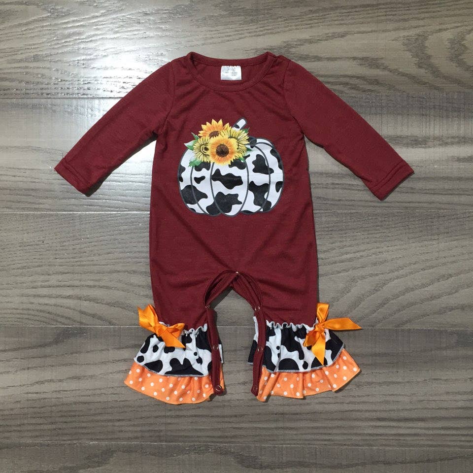 Burgundy Ruffle and Cow Print Pumpkin*