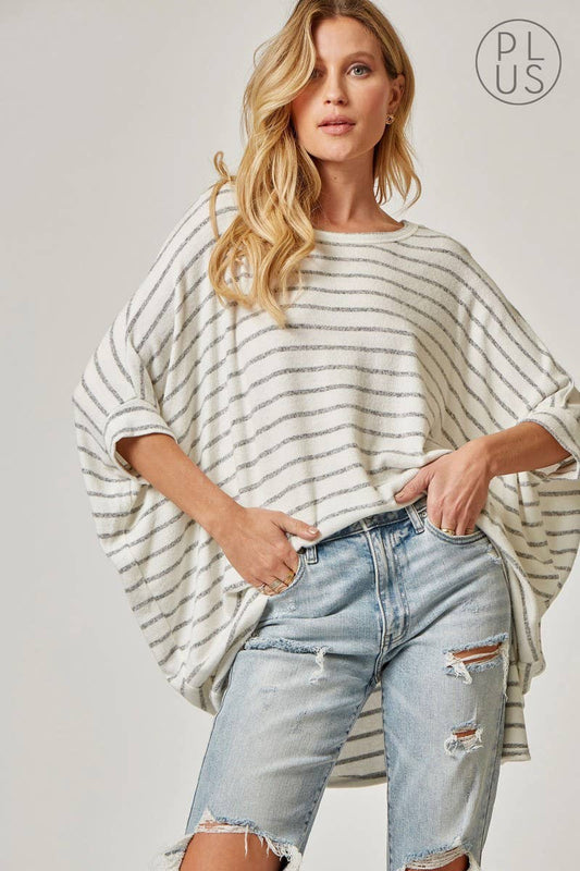 Boat Neck Striped Top, Curvy*