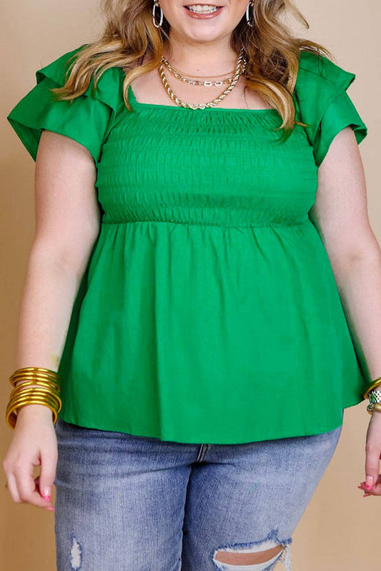 Green Ruffle Babydoll Top, Curvy*