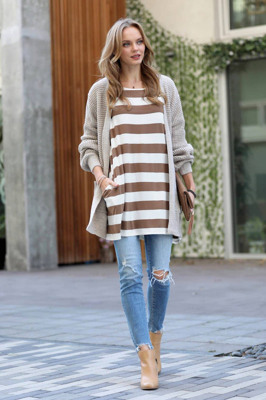 MOCHA STRIPE BOXY TOP*