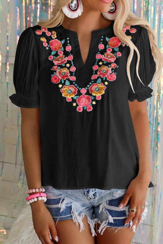 Black Embroidered Puff Sleeve*