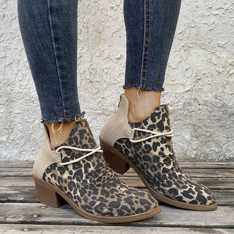 Leopard Chunky Heels Boots*