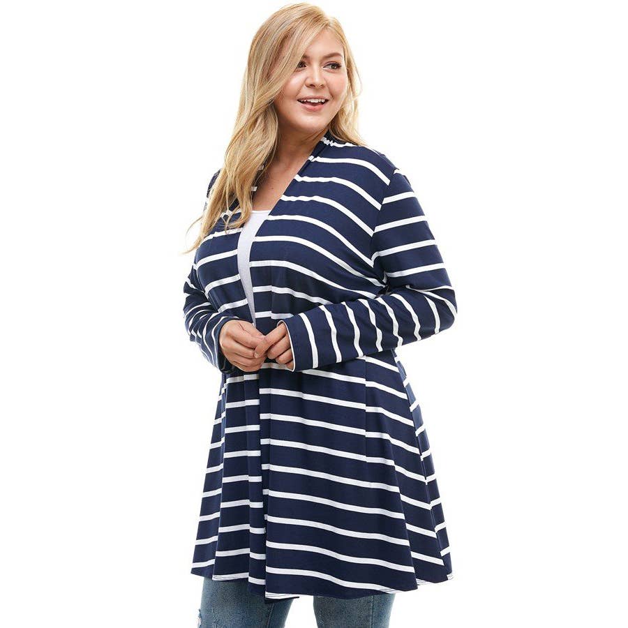 Curvy Navy Striped Cardigan