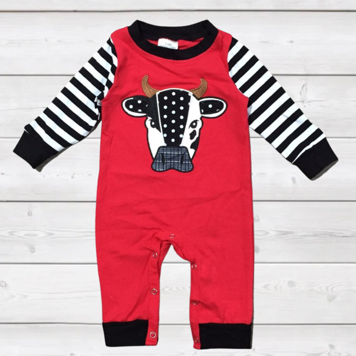 Red & Black Cowprint Raglan Romper