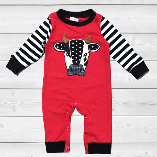 Red & Black Cowprint Raglan Romper