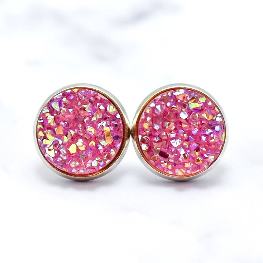 Pink Druzy Stud Earrings*