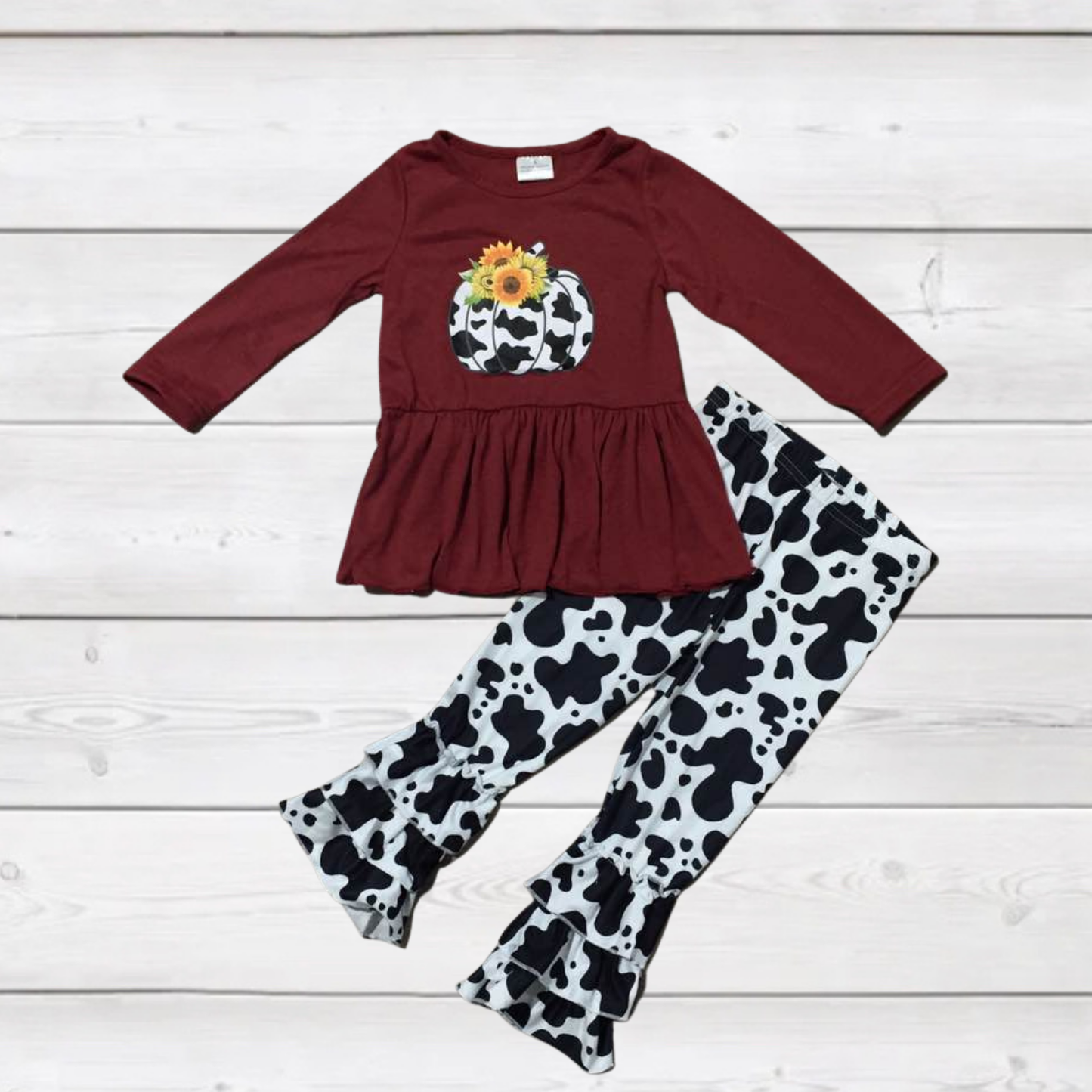 Burgundy Ruffle and Cow Print Pumpkin Set*