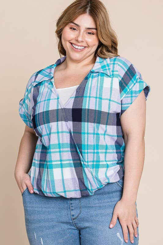 Multi Blue Plaid Top*