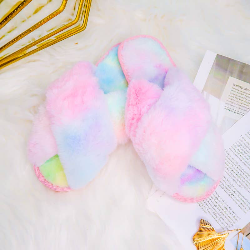 Tie Dye Fur Slippers