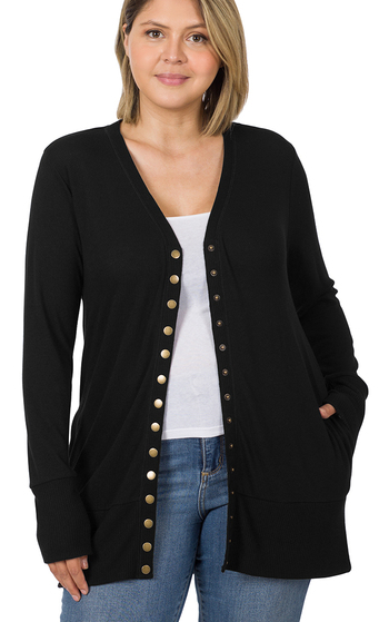 Black Snap Cardigan, Curvy*