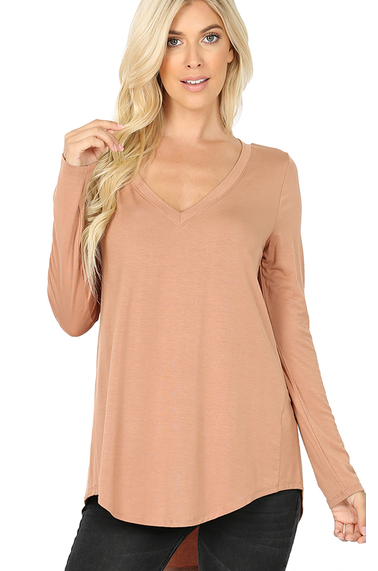 Long Sleeve Solid V-neck*