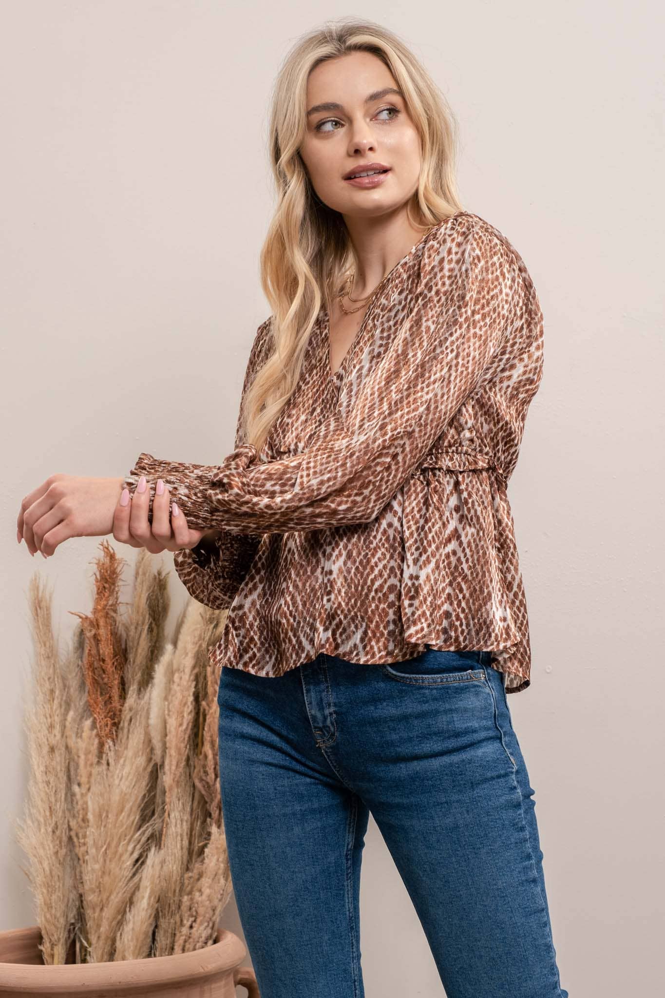 SNAKE PRINT SURPLICE TOP*