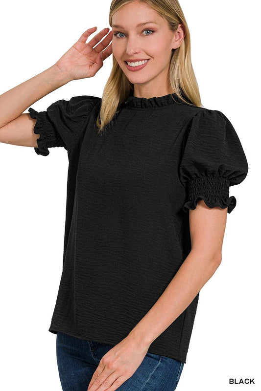 BLACK AIRFLOW PUFF SLEEVE TOP*