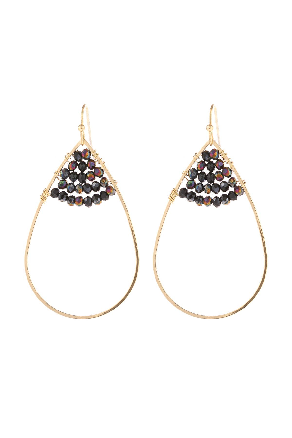 BLACK OPEN TEARDROP WITH RONDELLE BEADS EARRINGS*