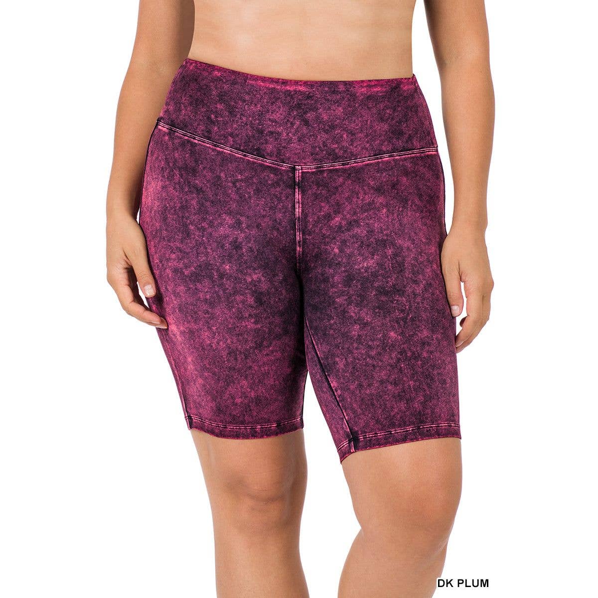 Plum Acid Wash Biker Shorts