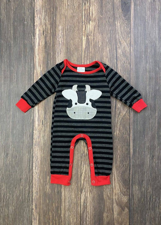 Cow Striped Romper- Boys