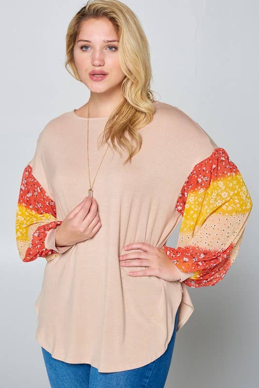 Sunset Floral Sleeve Top, Curvy*