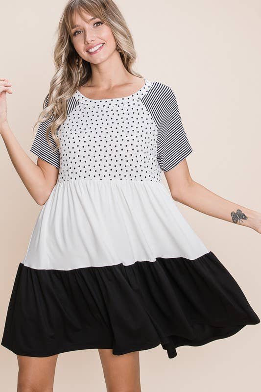 Polka Dot Stripe Swing Dress*