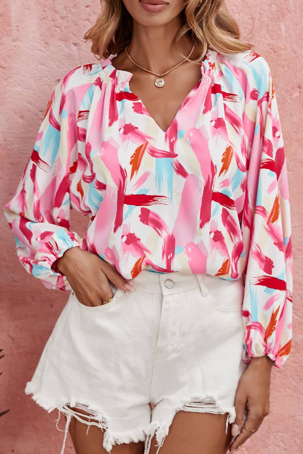 Pink Abstract Brush Print Blouse*