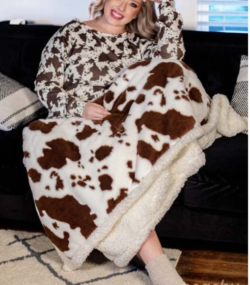 Cow Print Sherpa Blanket