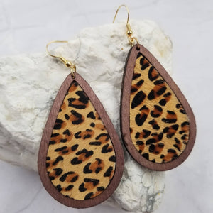 Wooden Hide Cheetah Earrings*