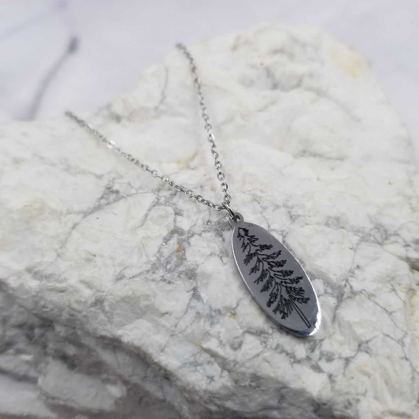 Silver Plated Etched Tree Oval Pendant Necklace