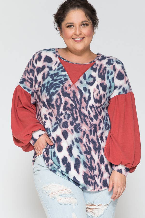 Leopard Bubble Sleeve, Curvy