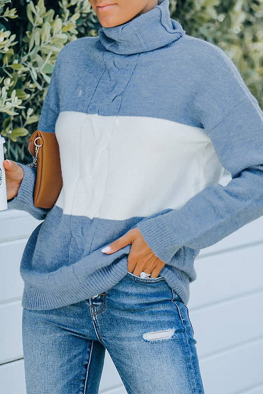 Blue Striped Turtleneck Sweater*