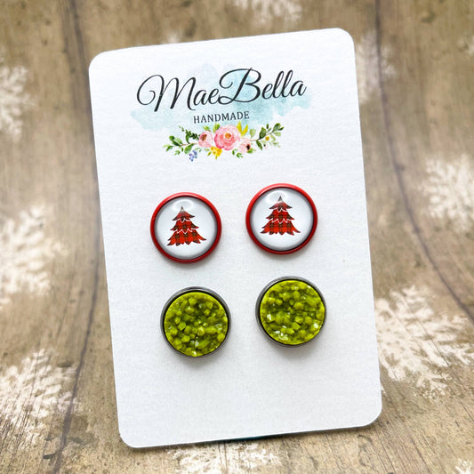 Christmas Tree & Druzy Stud Set*