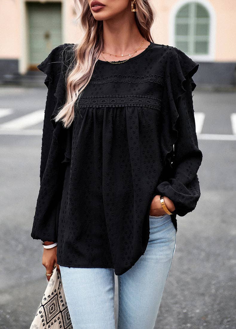 Black Pointelle Ruffle Top*