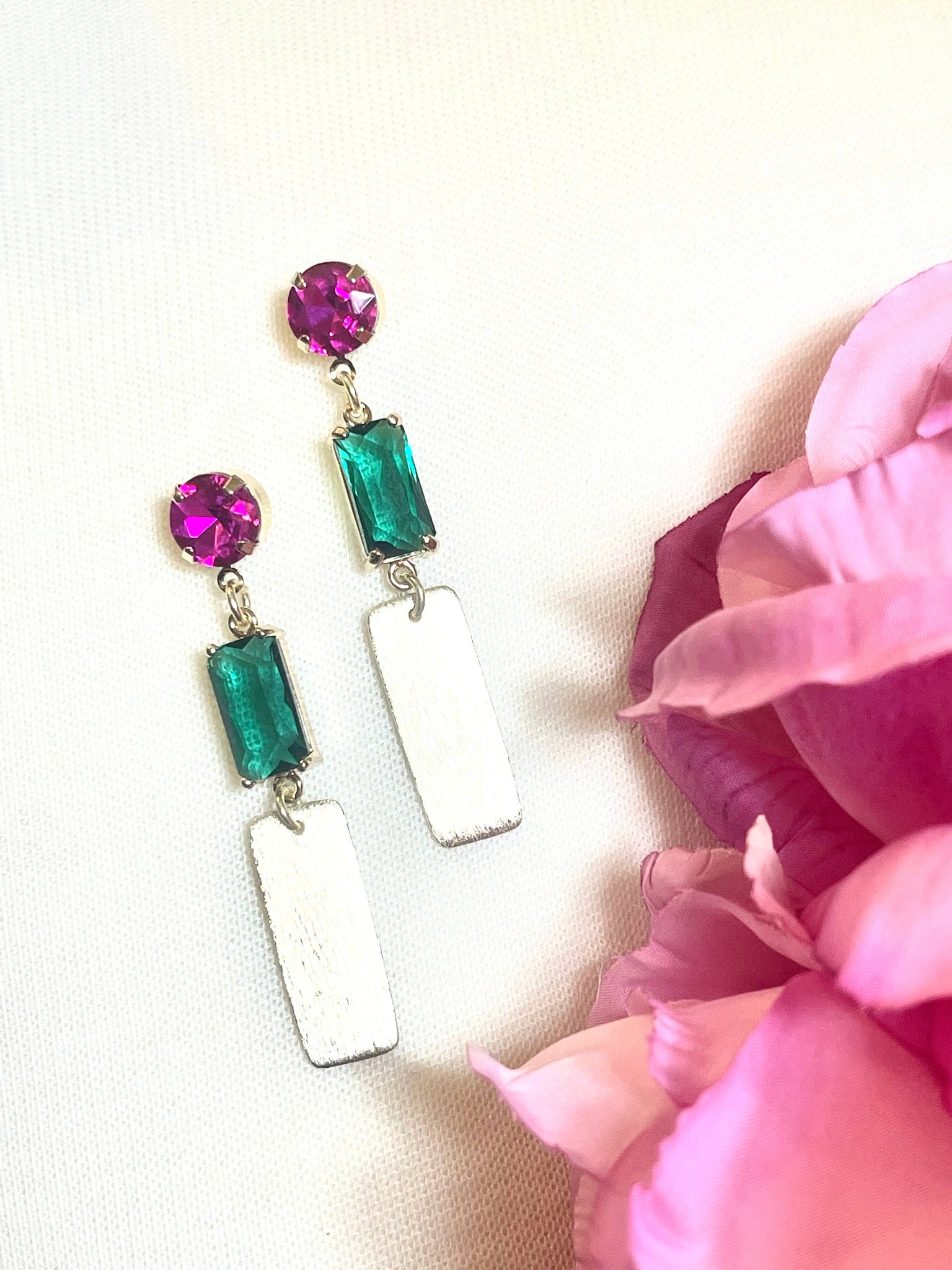Pink and Green Stone Earrings*