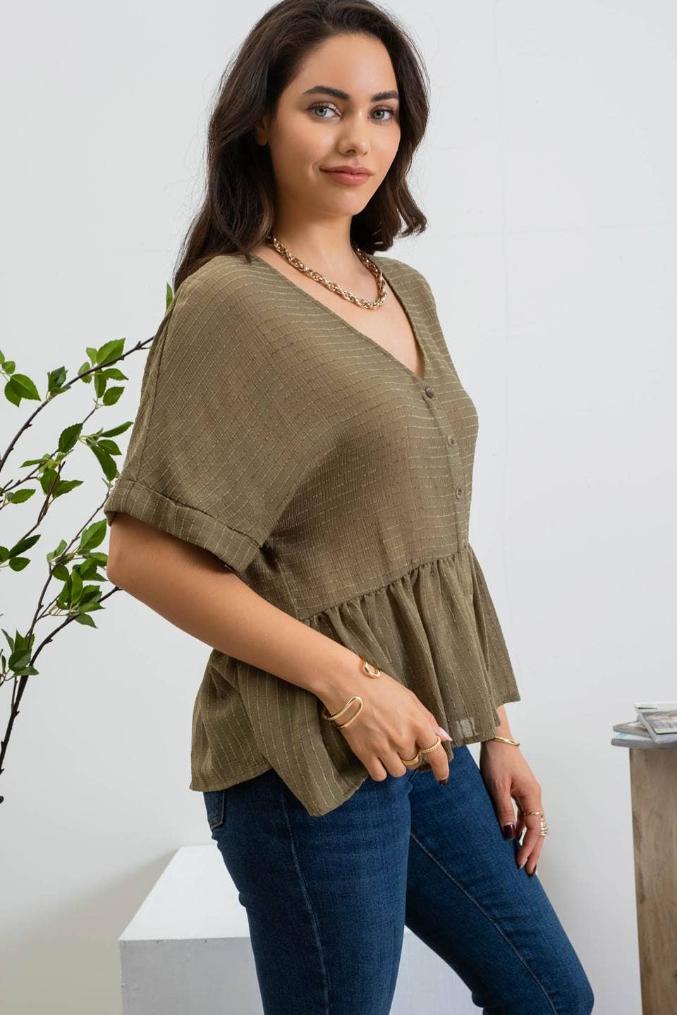 OLIVE STRIPE TOP*