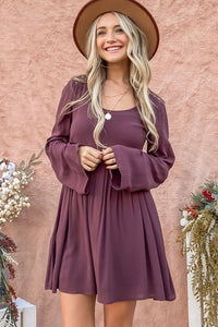 Back Lace Button Down Detail Bell Sleeve Dress*