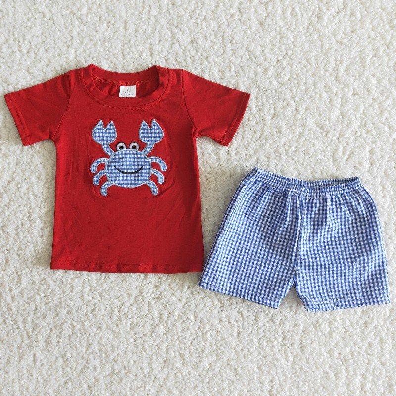 Boy Red Crab Plaid Outfit*