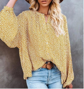 Floral V-Neck Loose Casual Shirt - Yellow*